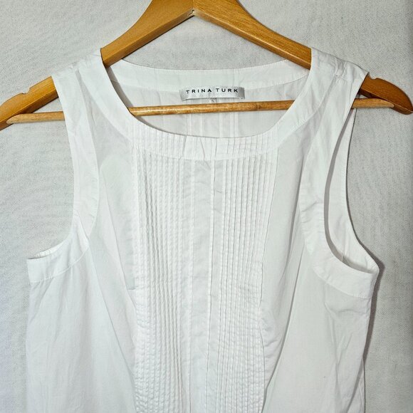 Trina Turk Woman's White 100% Cotton Pleated Tank with Sinched Drawstring Size S - Picture 2 of 16